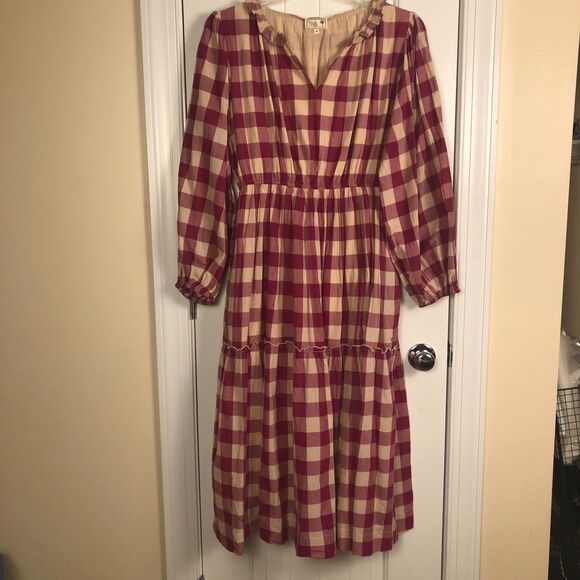 Anthropologie Dresses & Skirts - Mille Anthropologie Dress 100% Cotton Medium Gingham Tiered Boho Cottage Prairie